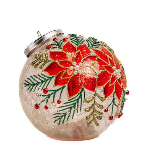 Cheerful Poinsettia - Crackle Glass Ornament