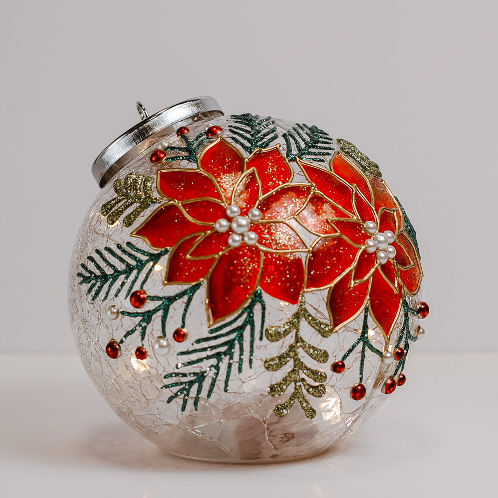 Cheerful Poinsettia - Crackle Glass Ornament