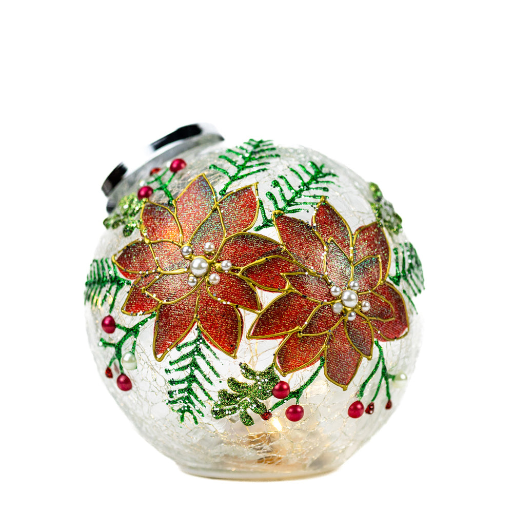 Cheerful Poinsettia - Crackle Glass Ornament