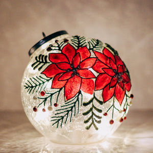 Cheerful Poinsettia - Crackle Glass Ornament