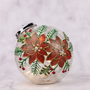 Cheerful Poinsettia - Crackle Glass Ornament