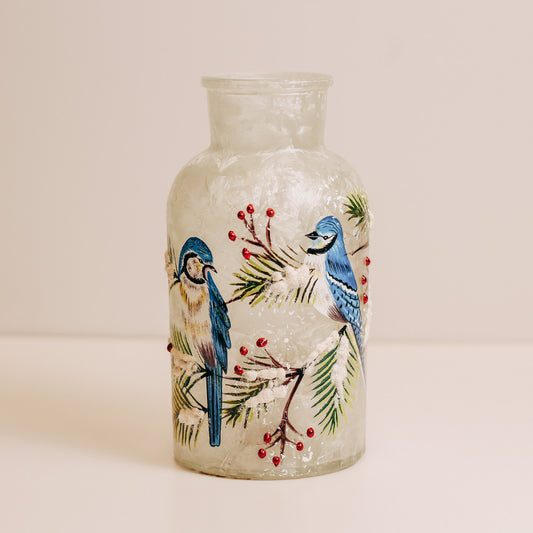 Blue Jay - Crackle Glass Bottle