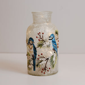 Blue Jay - Crackle Glass Bottle