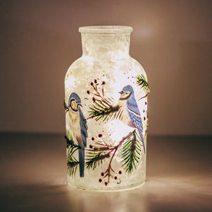 Blue Jay - Crackle Glass Bottle