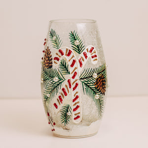 Candy Cane - Crackle Glass Short Vase