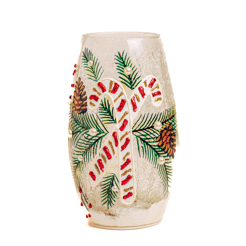 Candy Cane - Crackle Glass Short Vase