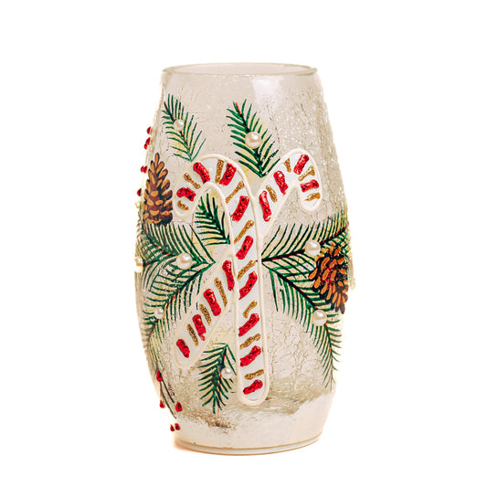 Candy Cane - Crackle Glass Short Vase