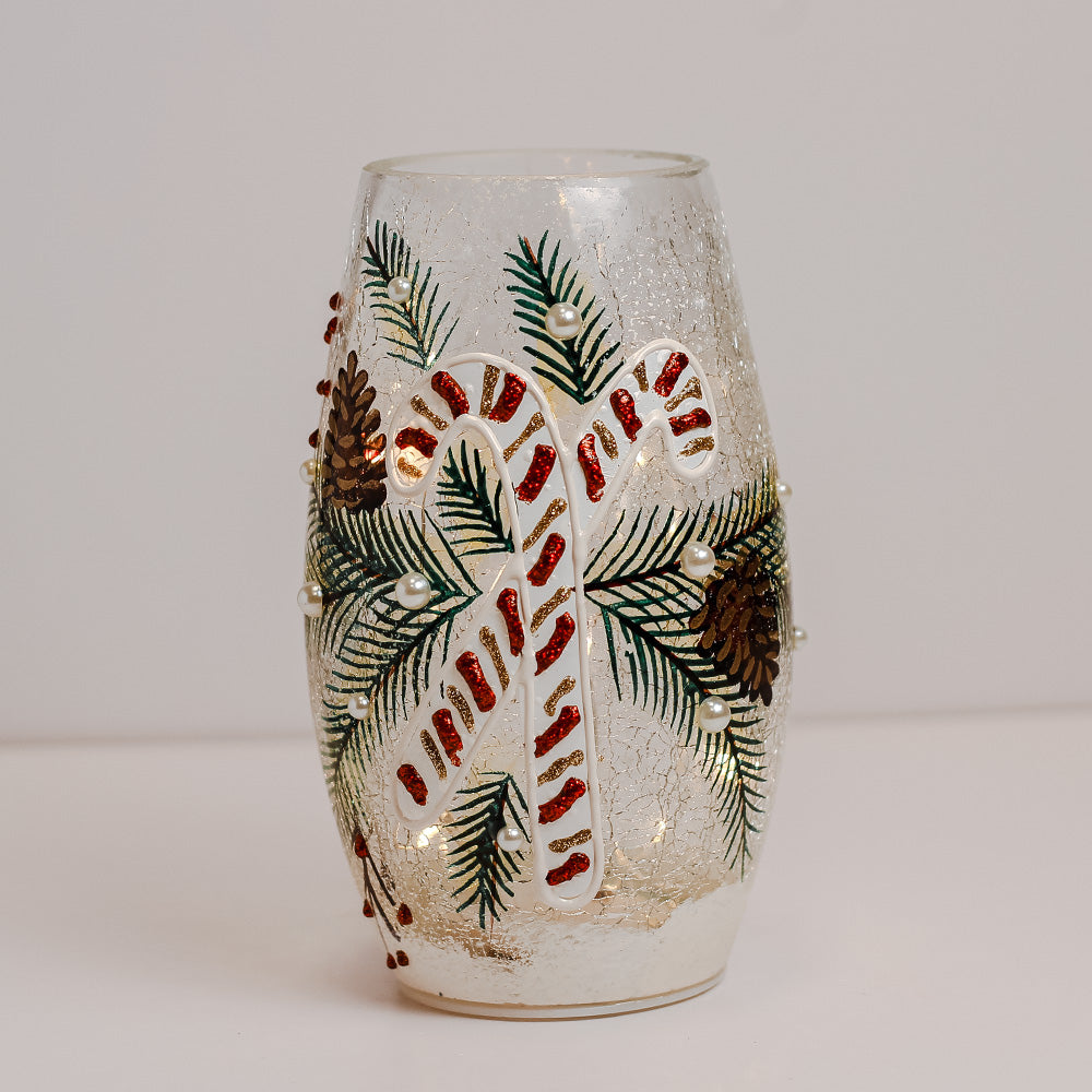 Candy Cane - Crackle Glass Short Vase