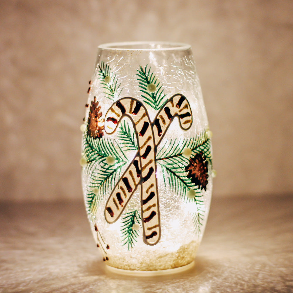 Candy Cane - Crackle Glass Short Vase