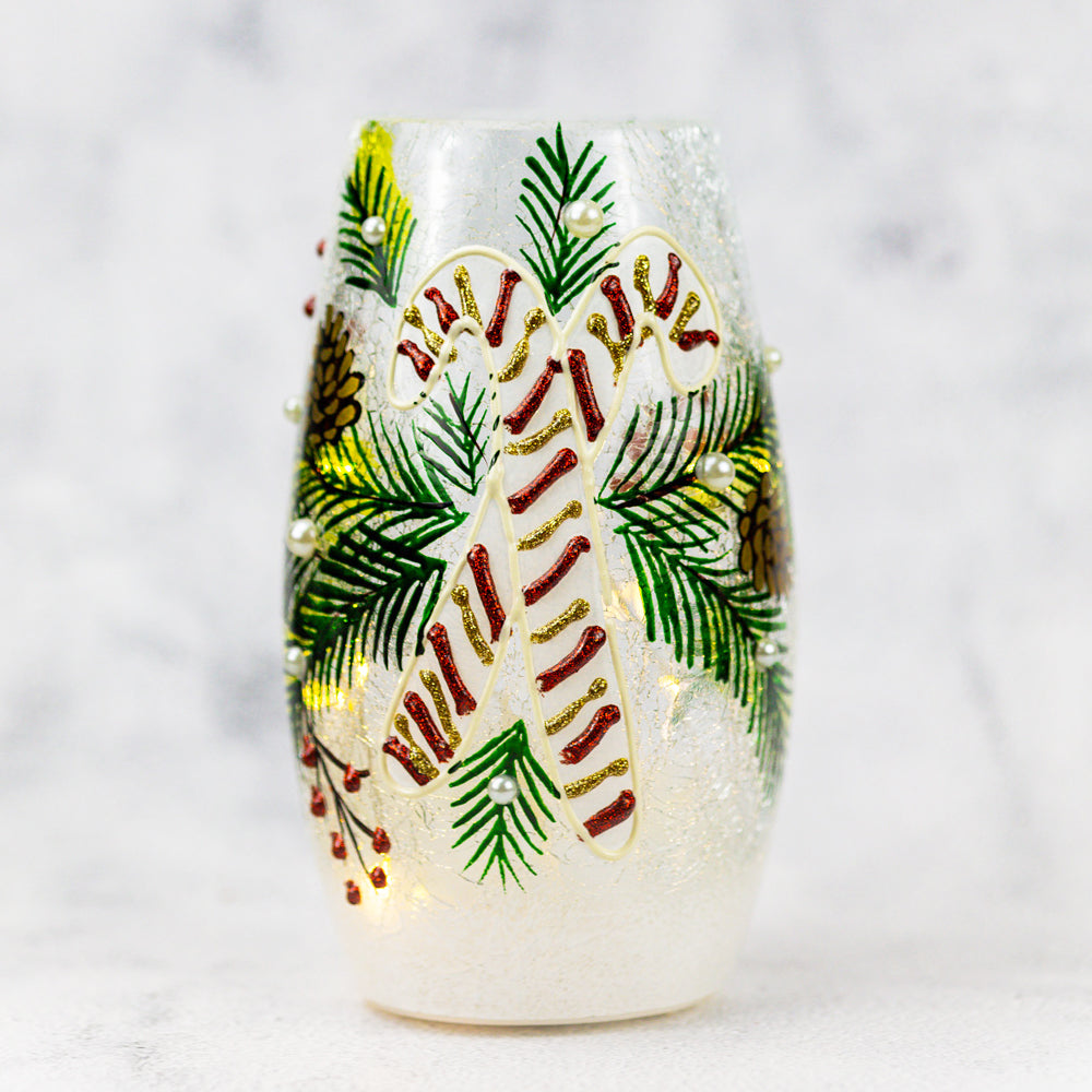 Candy Cane - Crackle Glass Short Vase