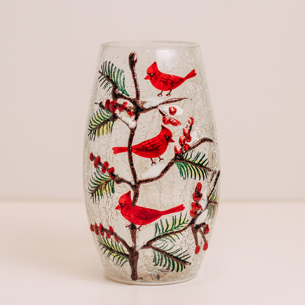 Triple Cardinal - Crackle Glass Short Vase