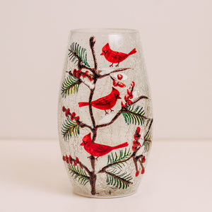 Triple Cardinal - Crackle Glass Short Vase