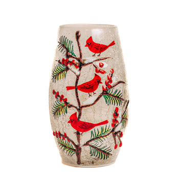 Triple Cardinal - Crackle Glass Short Vase by A Cheerful Giver