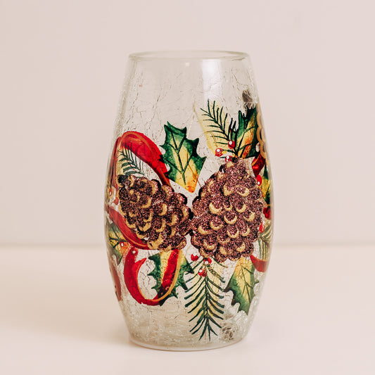 Pinecones - Crackle Glass Short Vase