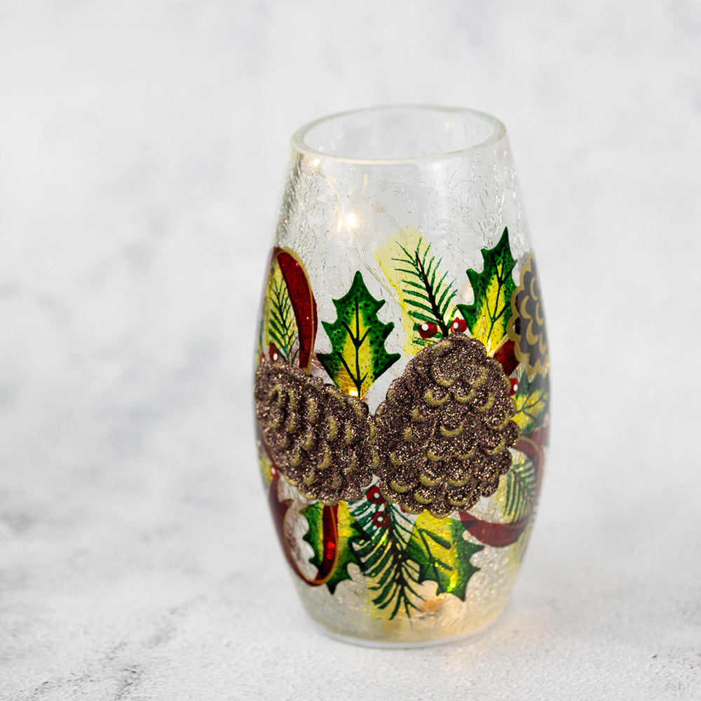 Pinecones - Crackle Glass Short Vase