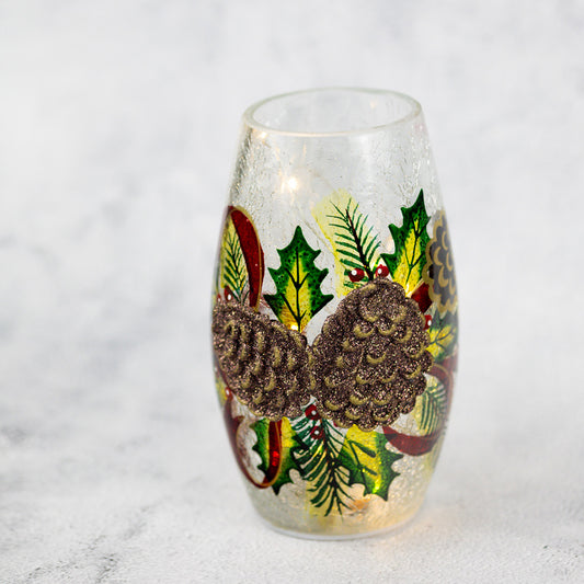 Pinecones - Crackle Glass Short Vase