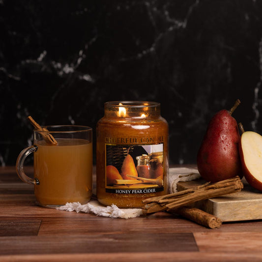 Honey Pear Cider Scented Candle -24 oz, Double Wick, Cheerful Candle