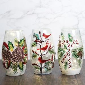 Triple Cardinal - Crackle Glass Short Vase