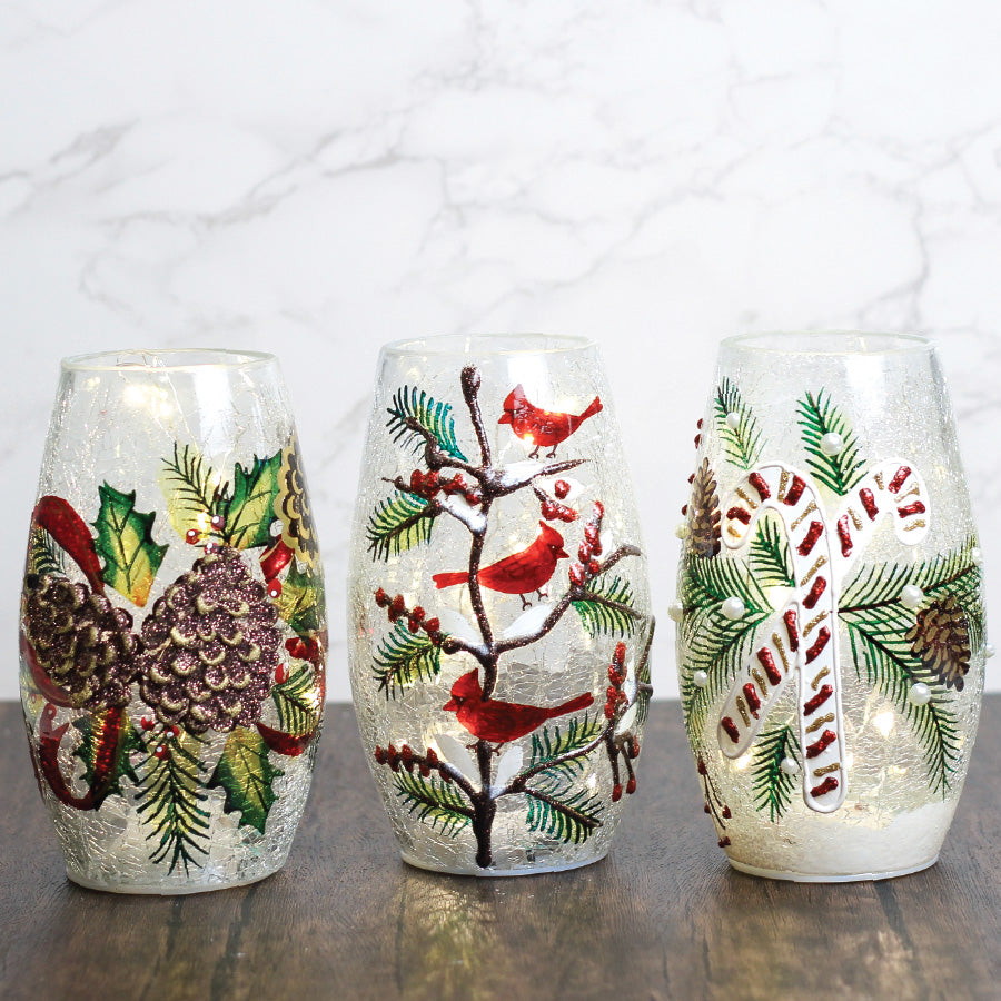 Pinecones - Crackle Glass Short Vase