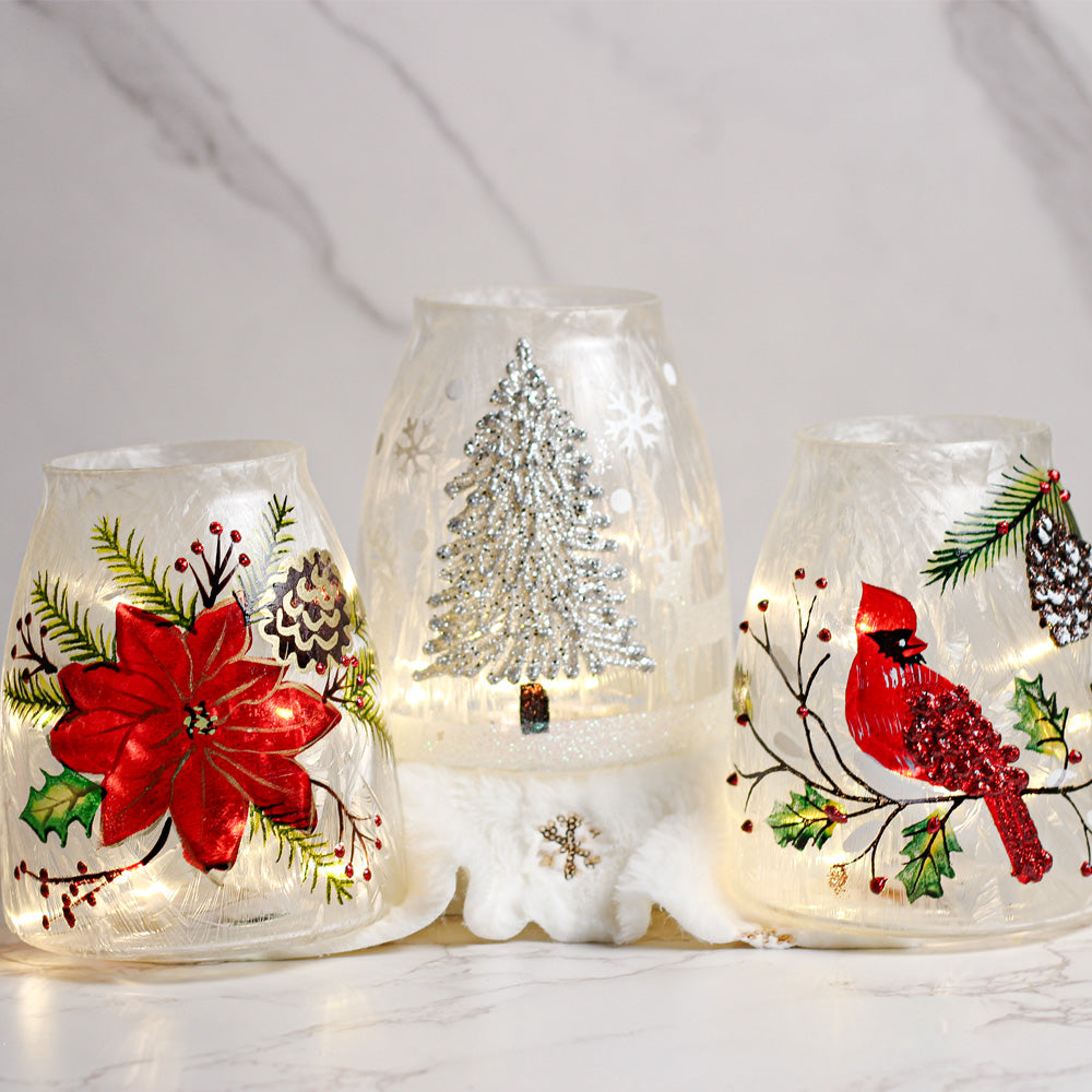 Winter Cardinal - Crackle Glass Jar