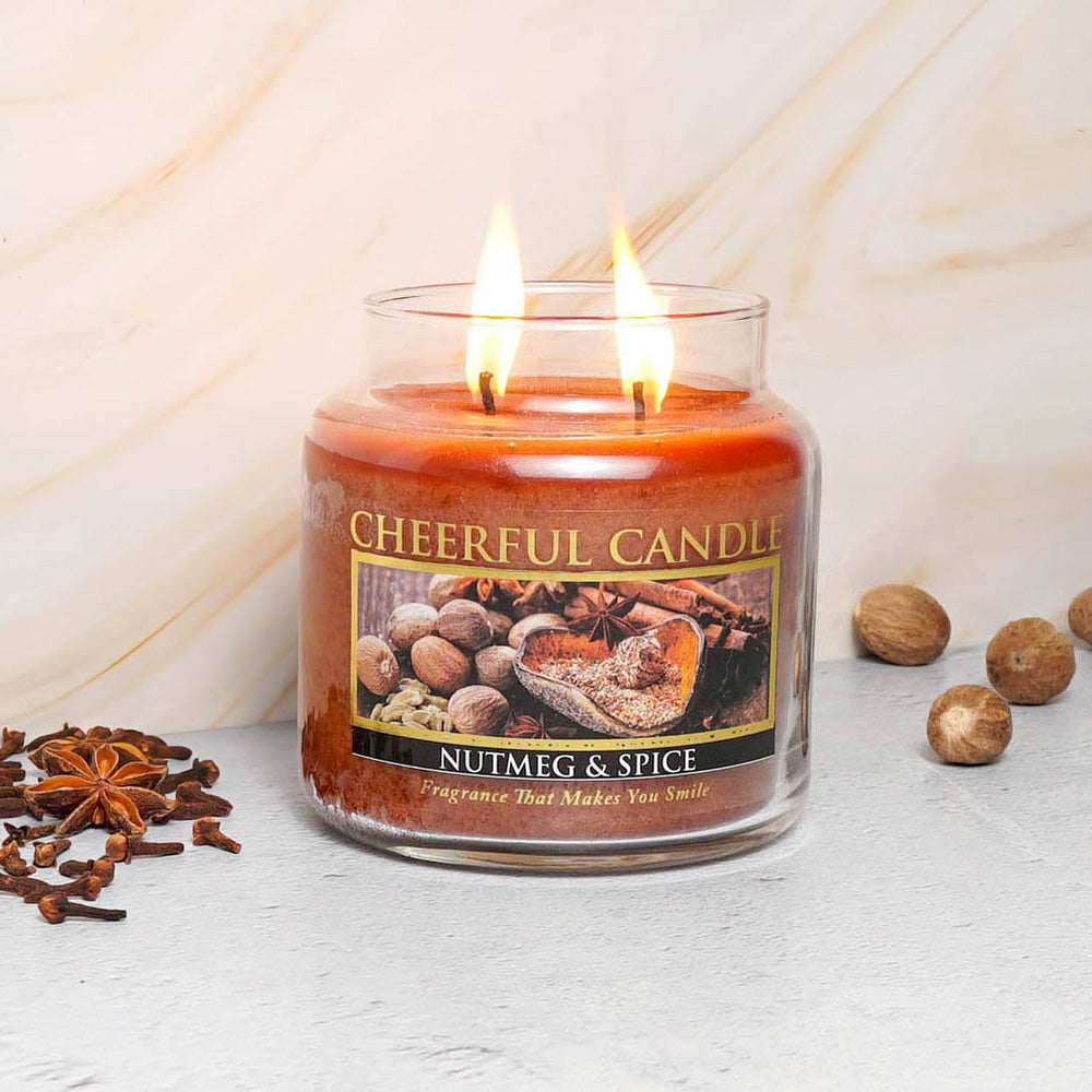 Nutmeg & Spice Scented Candle -16 oz, Double Wick, Cheerful Candle
