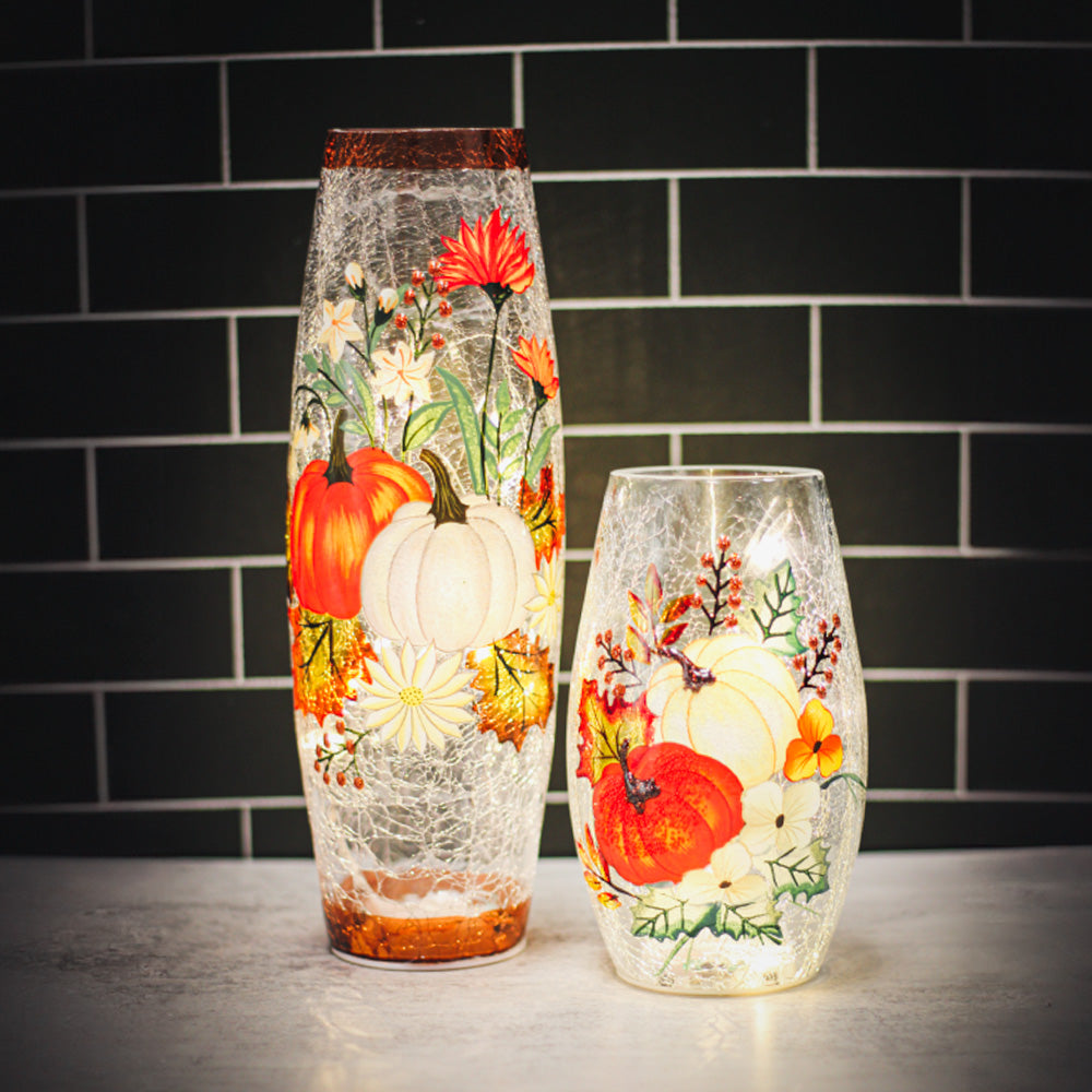 Floral Pumpkin - Crackle Glass Vase