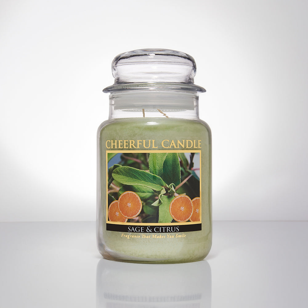 Sage & Citrus Scented Candle -24 oz, Double Wick, Cheerful Candle