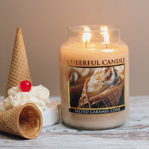 Salted Caramel Cone Scented Candle -24 oz, Double Wick, Cheerful Candle