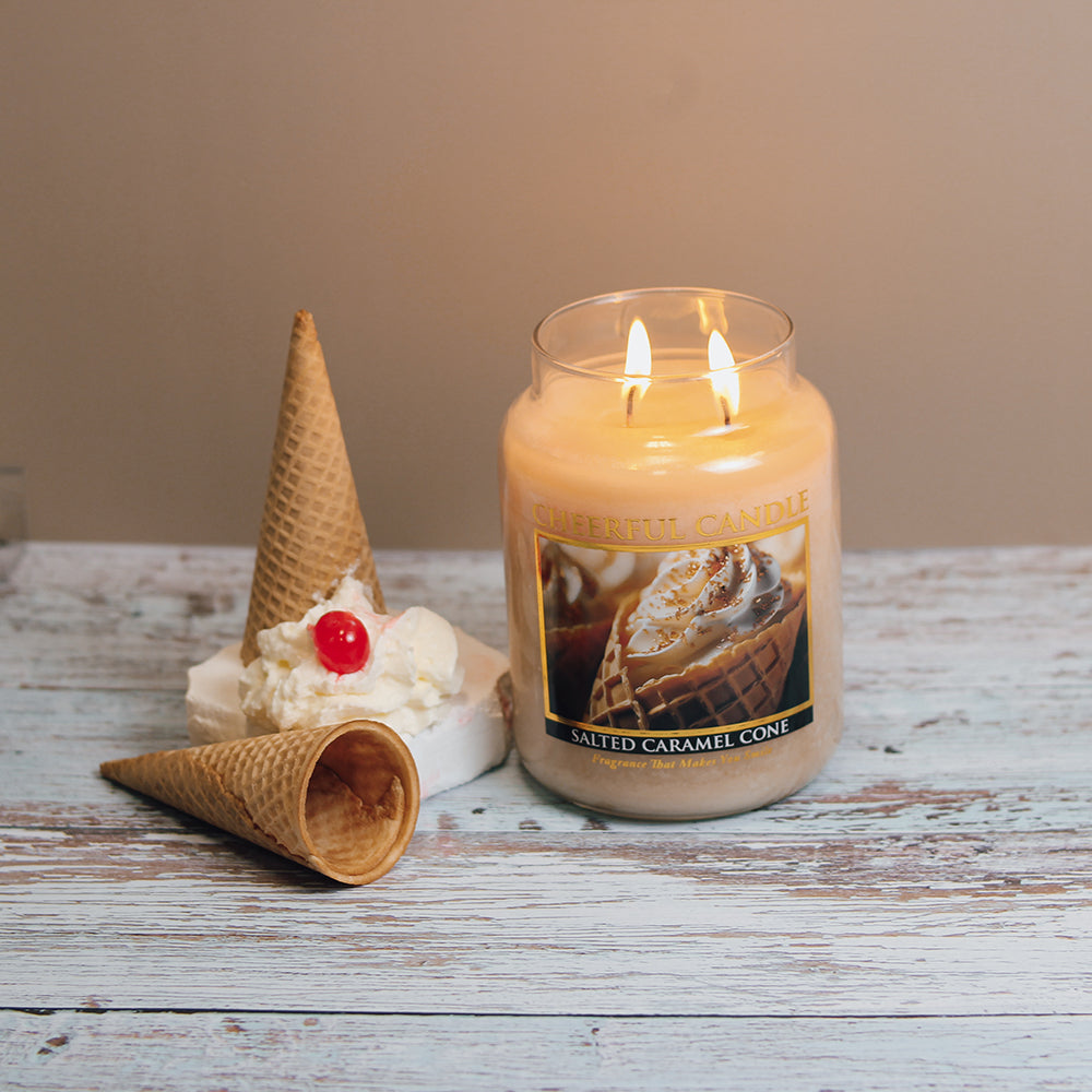 Salted Caramel Cone Scented Candle -24 oz, Double Wick, Cheerful Candle