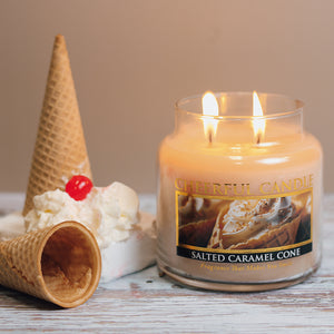 Salted Caramel Cone Scented Candle -16 oz, Double Wick, Cheerful Candle