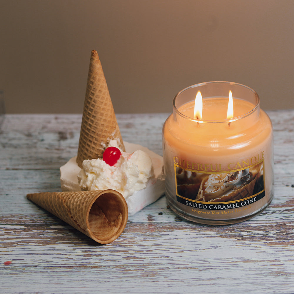 Salted Caramel Cone Scented Candle -16 oz, Double Wick, Cheerful Candle