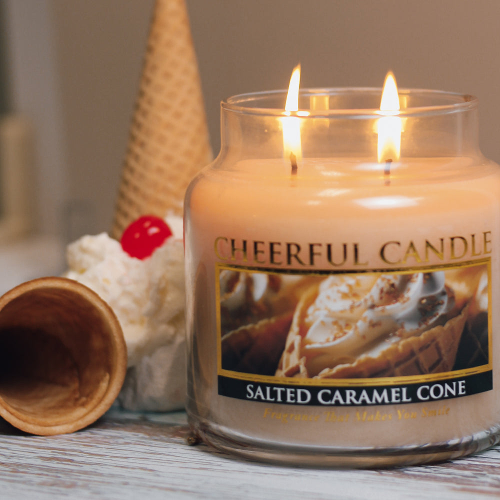 Salted Caramel Cone Scented Candle -16 oz, Double Wick, Cheerful Candle