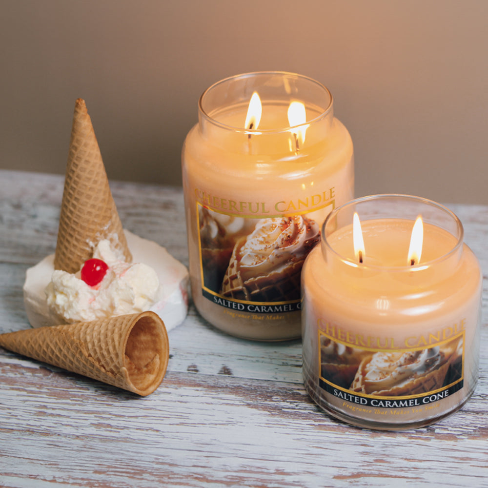 Salted Caramel Cone Scented Candle -16 oz, Double Wick, Cheerful Candle
