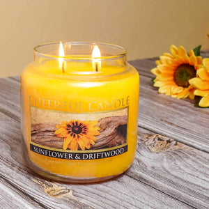 Sunflower & Driftwood Scented Candle -16 oz, Double Wick, Cheerful Candle