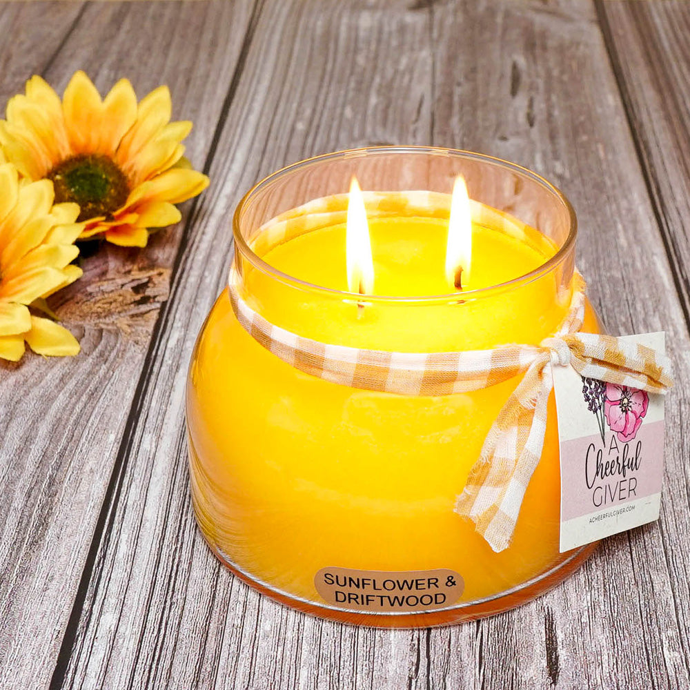 Sunflower & Driftwood Scented Candle - 22 oz, Double Wick, Mama Jar