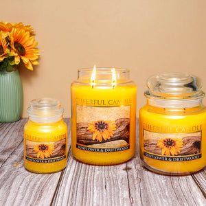 Sunflower & Driftwood Scented Candle -24 oz, Double Wick, Cheerful Candle