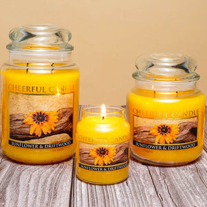 Sunflower & Driftwood Scented Candle - 6 oz, Single Wick, Cheerful Candle