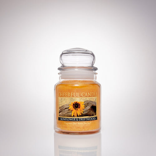 Sunflower & Driftwood Scented Candle - 6 oz, Single Wick, Cheerful Candle