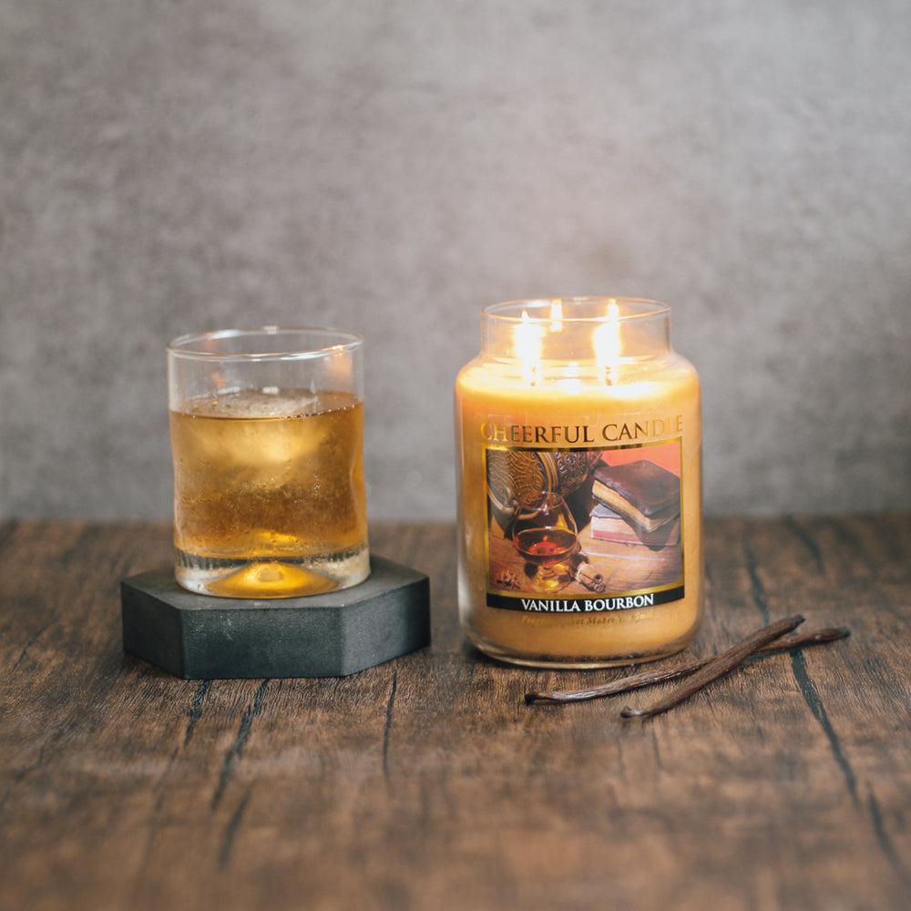 Vanilla Bourbon Scented Candle -24 oz, Double Wick, Cheerful Candle