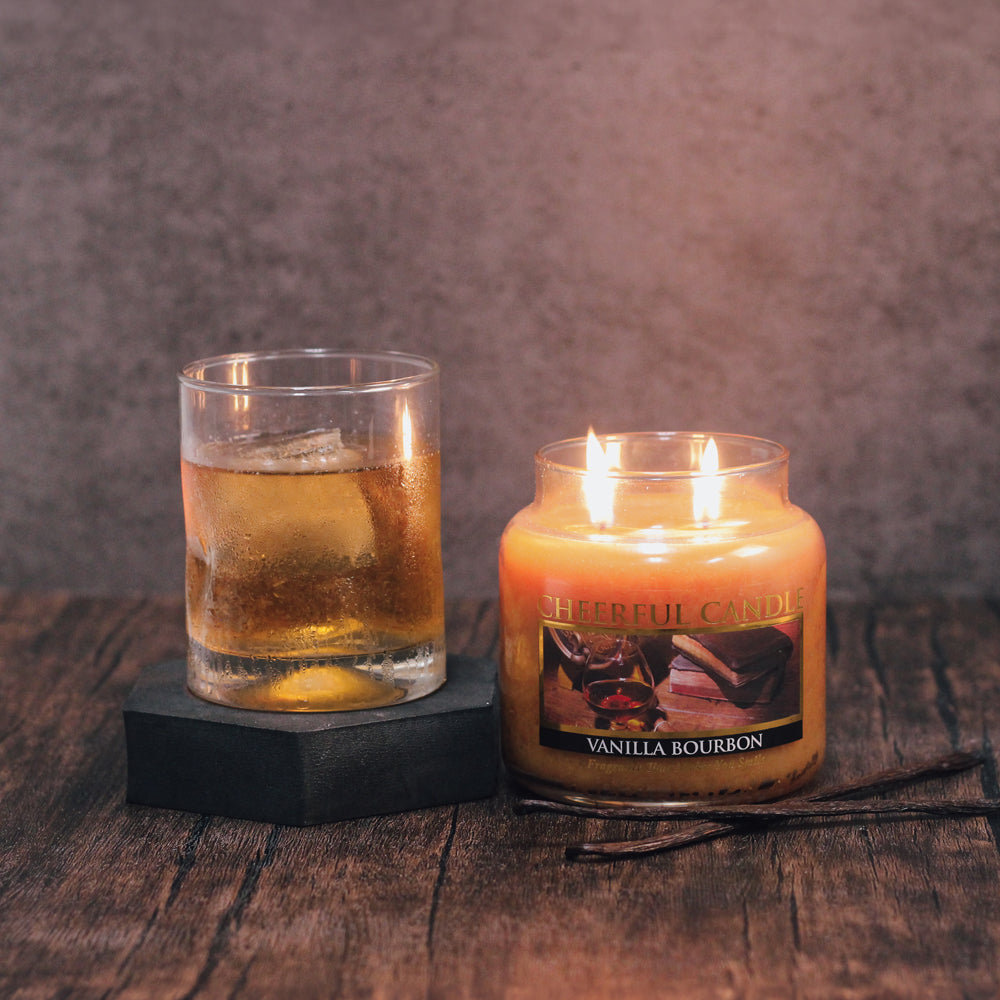 Vanilla Bourbon Scented Candle -16 oz, Double Wick, Cheerful Candle