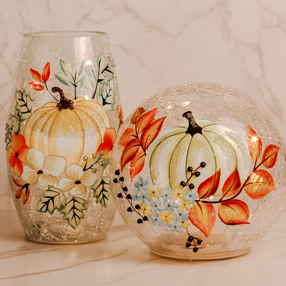 White Pumpkin - Crackle Glass Short Vase