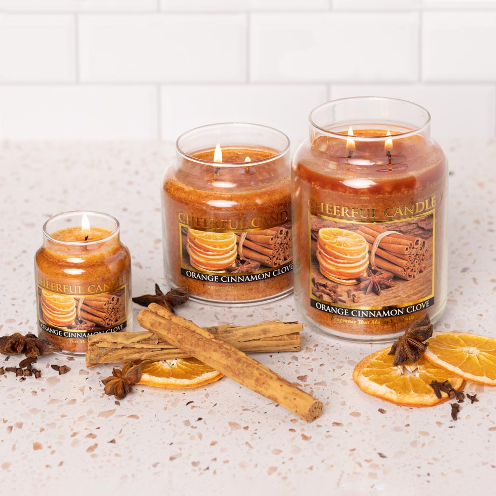 Orange Cinnamon Clove Scented Candle -16 oz, Double Wick, Cheerful Candle