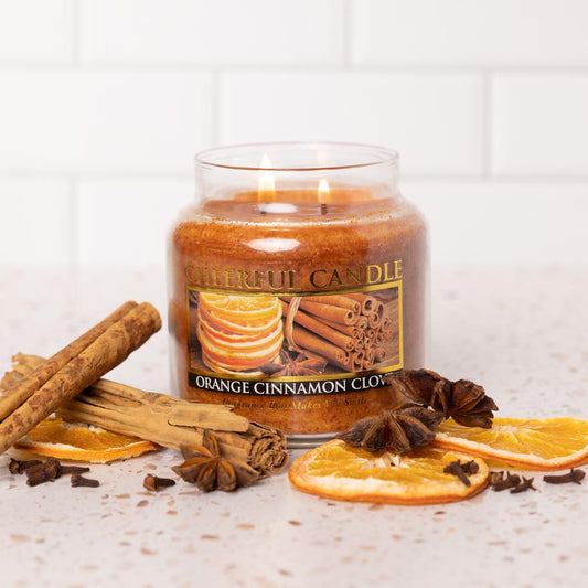 Orange Cinnamon Clove Scented Candle -16 oz, Double Wick, Cheerful Candle