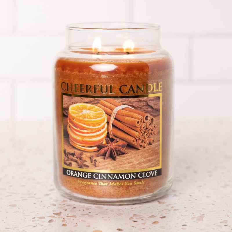 Orange Cinnamon Clove Scented Candle -24 oz, Double Wick, Cheerful Candle