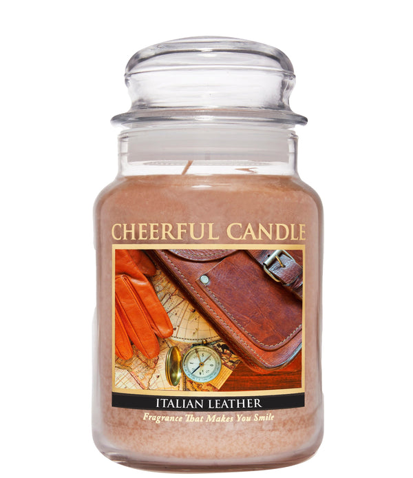 Italian Leather Scented Candle -24 oz, Double Wick, Cheerful Candle