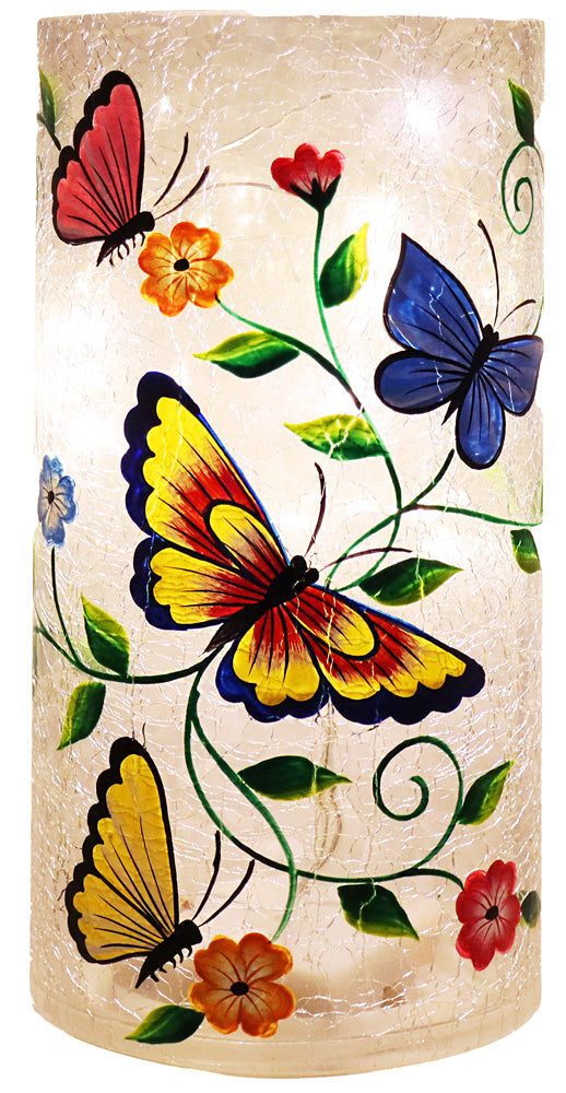 Floral Butterfly - Crackle Glass Pillar