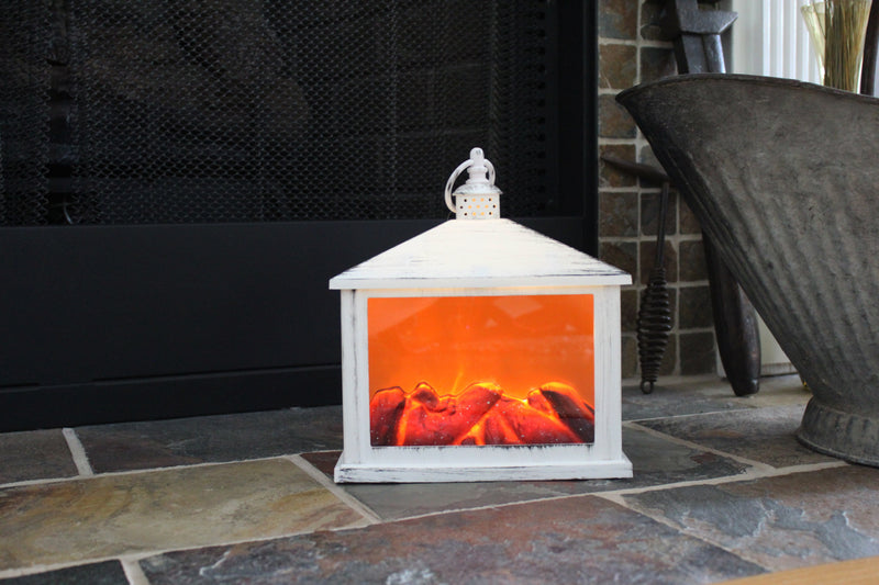 White Traditional Fireplace Lantern Flameless