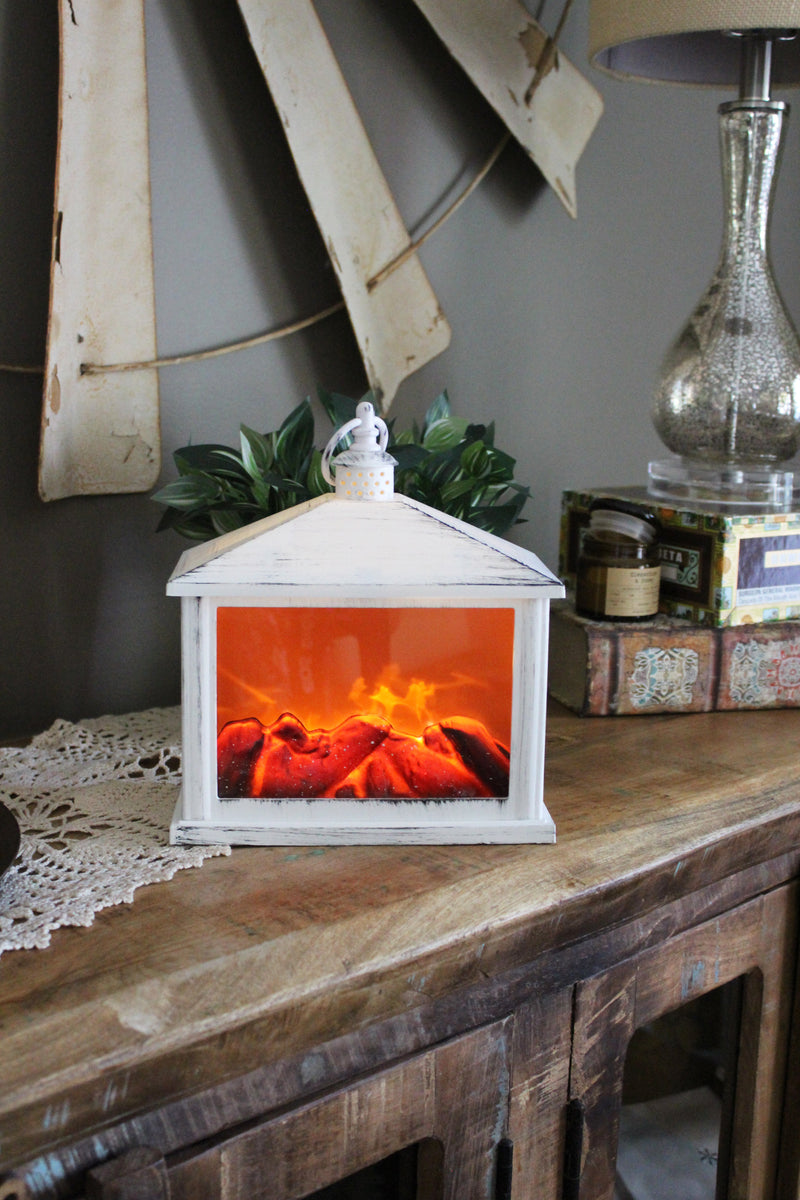White Traditional Fireplace Lantern Flameless